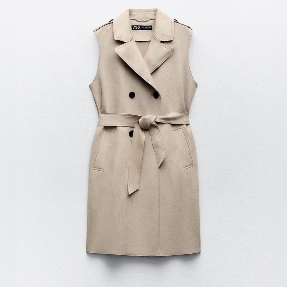 BNWOT Ivory Zara Faux Suede Waistcoat with Belt - XS